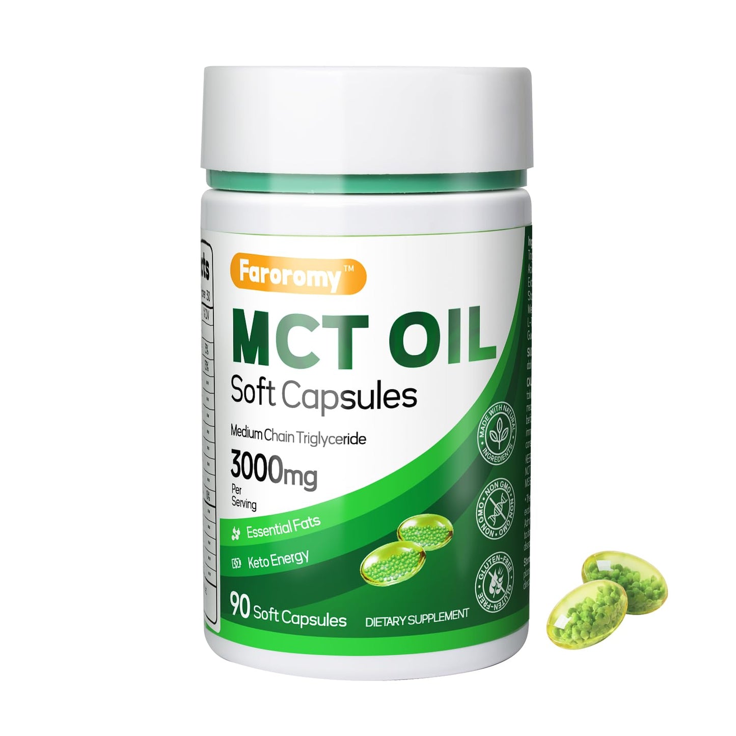 Faroromy MCT Oil Capsules 3000mg – 60 Softgels | Keto Friendly Supplement with CLA, L-Theanine, B12, Ginger Oil & Black Pepper – Non-GMO, Gluten-Free Coconut Source for Daily Wellness