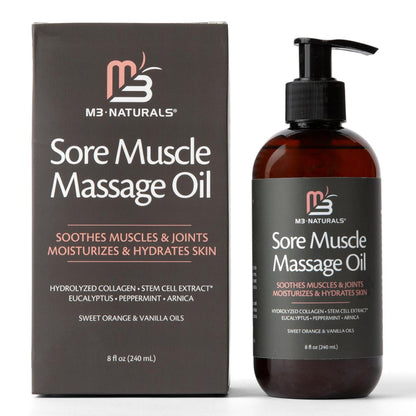 Arnica Sore Muscle Massage Oil with Collagen, Stem Cells & Menthol – Anti-Cellulite, Full-Body, 8 oz | M3 Naturals