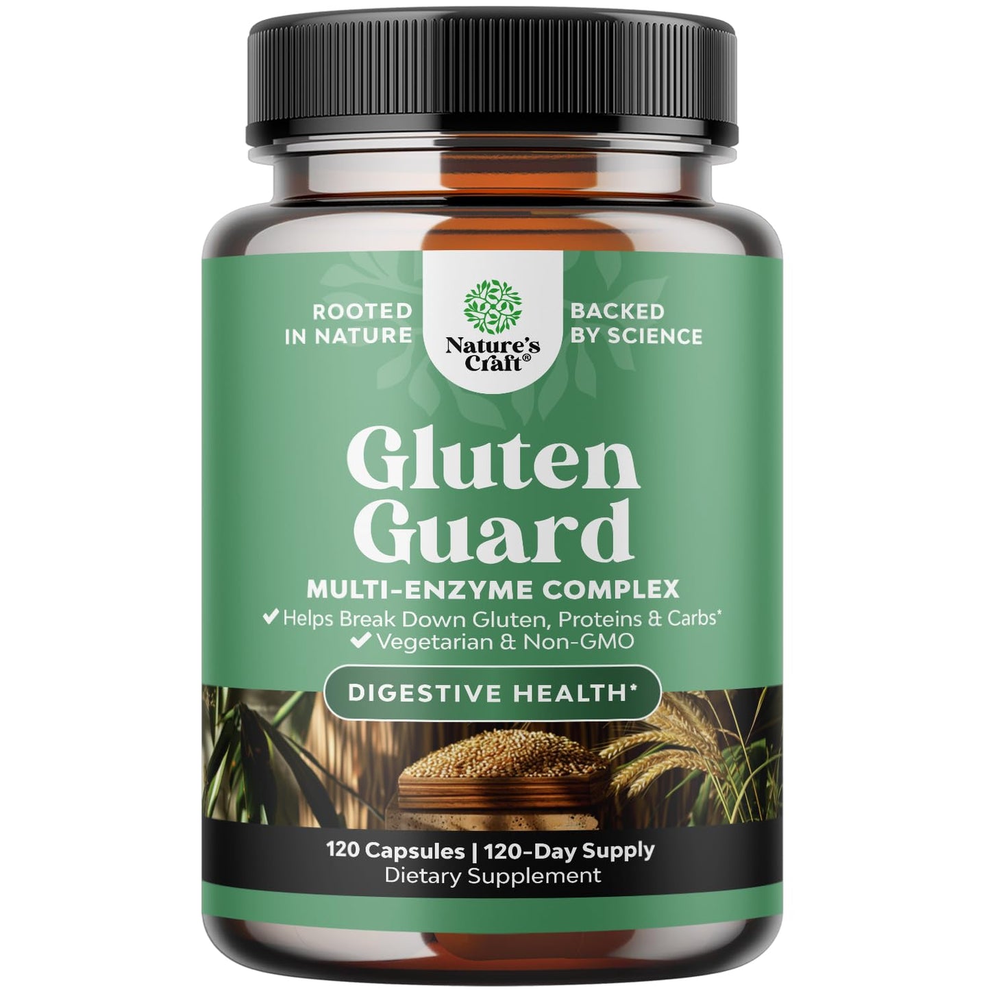 Natures Craft Gluten Digestive Enzymes – Fast Acting Debloat Support, 120 Count