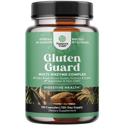 Natures Craft Gluten Digestive Enzymes – Fast Acting Debloat Support, 120 Count