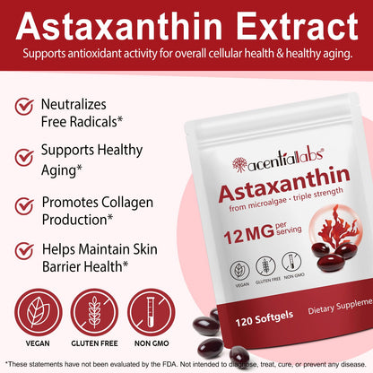 FBGVKJWI Astaxanthin 12mg - 120 Softgels | Premium Antioxidant for Eyes, Joints, Skin & Immunity | Non-GMO, Gluten Free