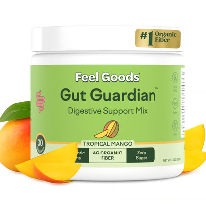 Feel Goods Gut Guardian – Organic Fiber, Probiotic & Prebiotic Powder (Sugar Free, Vegan) Tropical Mango 30 Count