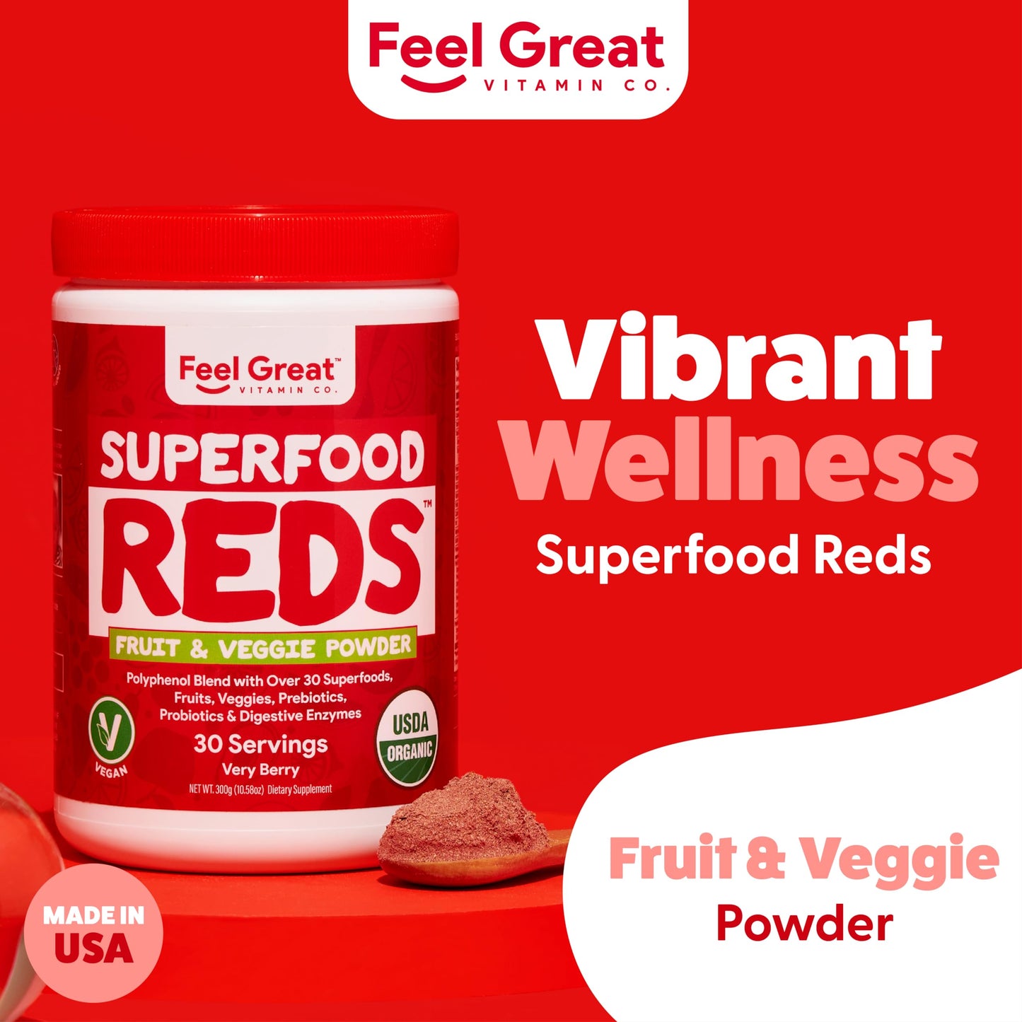 Feel Great Organic Superfood Reds Powder – Beet Root & Digestive Support