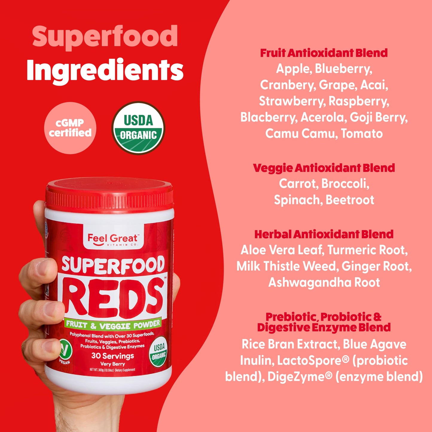 Feel Great Organic Superfood Reds Powder – Beet Root & Digestive Support
