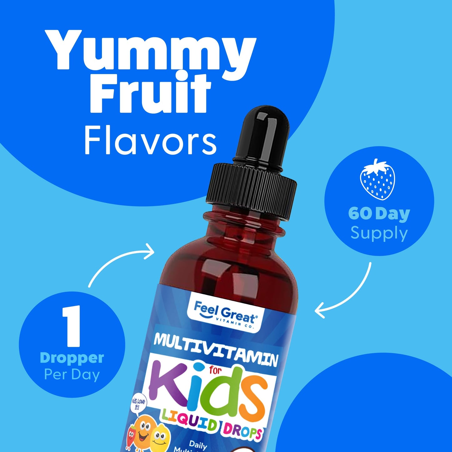 Feel Great Vitamins Organic Multivitamin Liquid Drops for Toddlers & Kids | Sugar-Free & USDA Organic | 2 fl oz