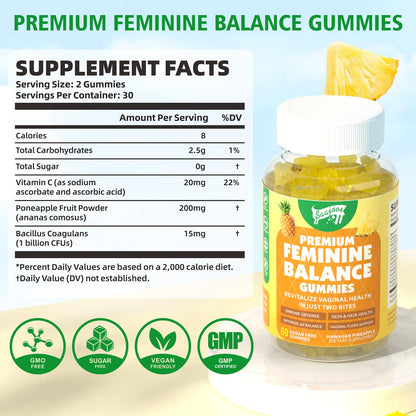 Premium Feminine Balance Gummies for Women's Immune Health – Pineapple Flavor, 120 Count | Vegan & Gluten-Free