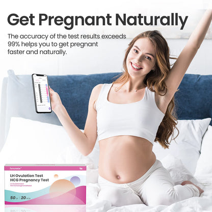 Femometer Home LH & HCG Test Strip Kit – 50 Ovulation, 20 Pregnancy Strips, 99% Accurate