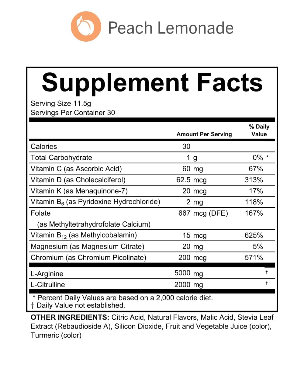 Fenix Nutrition L-Arginine Complete – Peach Lemonade, 5000mg Arginine, Nitric Oxide Booster