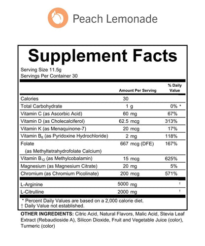 Fenix Nutrition L-Arginine Complete – Peach Lemonade, 5000mg Arginine, Nitric Oxide Booster