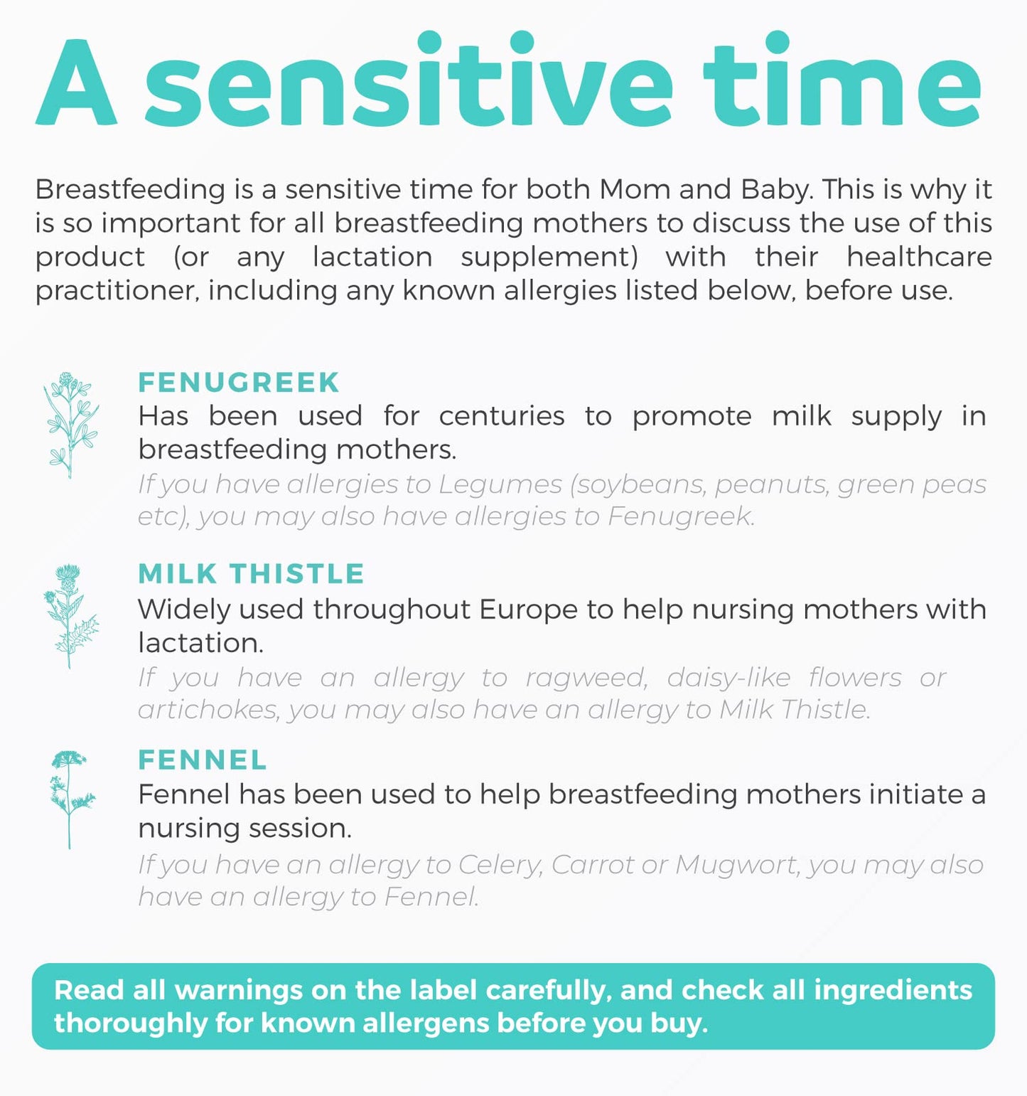 USDA Organic Lactation Supplement - Fenugreek, Fennel & Milk Thistle | 60 Vegan Capsules
