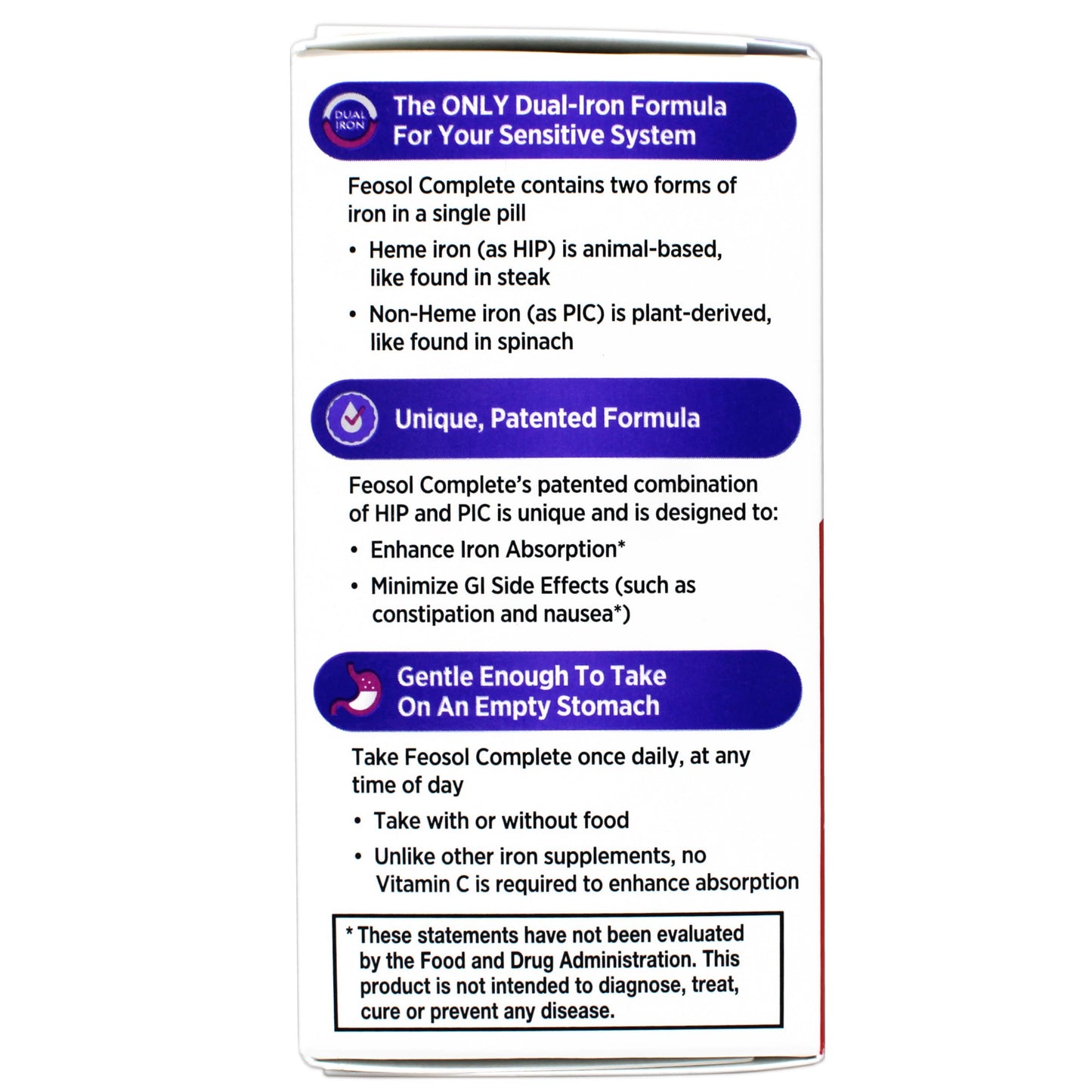 Feosol Complete Iron Supplement – Bifera HIP & PIC, 30 Caplets, Pack of 3