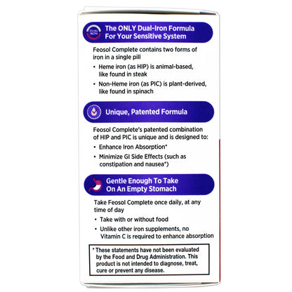 Feosol Complete Iron Supplement – Bifera HIP & PIC, 30 Caplets, Pack of 3