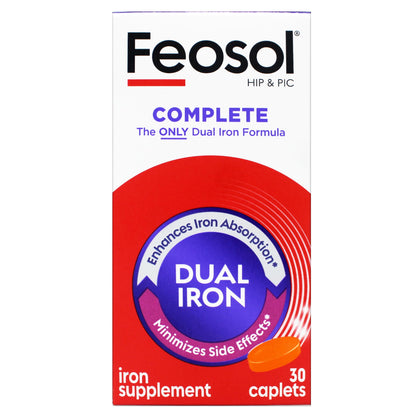 Feosol Complete Iron Supplement – Bifera HIP & PIC, 30 Caplets, Pack of 3