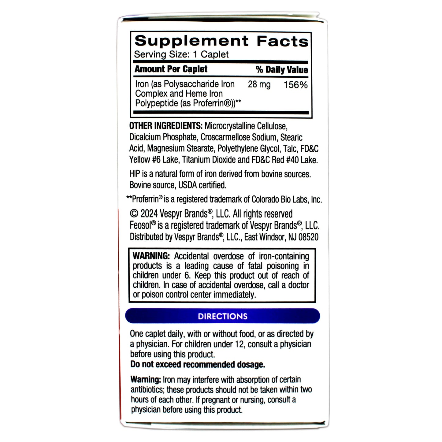 Feosol Complete Iron Supplement – Bifera HIP & PIC, 30 Caplets, Pack of 3