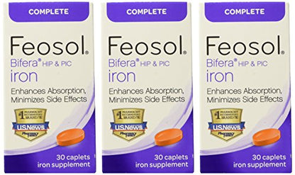 Feosol Complete with Bifera Iron 30 Caplets (3 Pack) | Iron Supplement