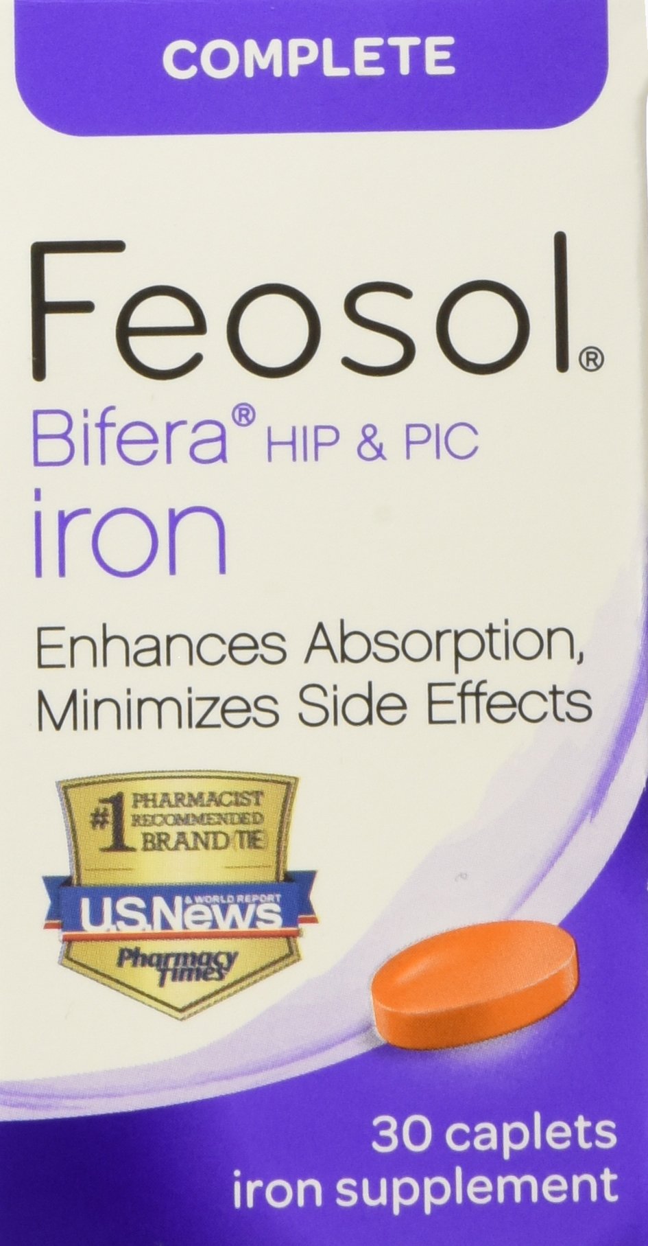 Feosol Complete with Bifera Iron 30 Caplets (3 Pack) | Iron Supplement