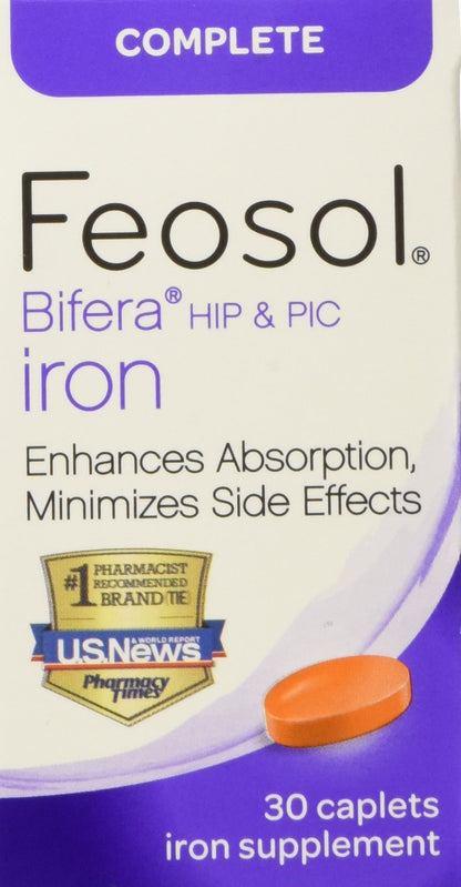 Feosol Complete with Bifera Iron 30 Caplets (3 Pack) | Iron Supplement