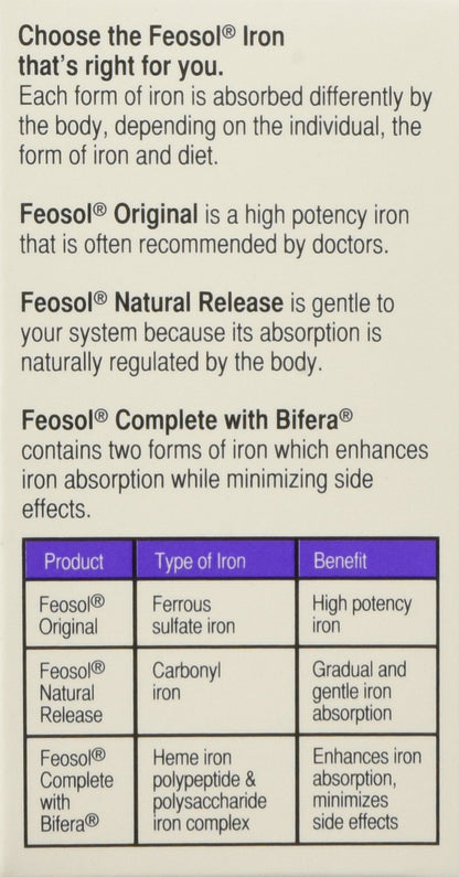 Feosol Complete with Bifera Iron 30 Caplets (3 Pack) | Iron Supplement
