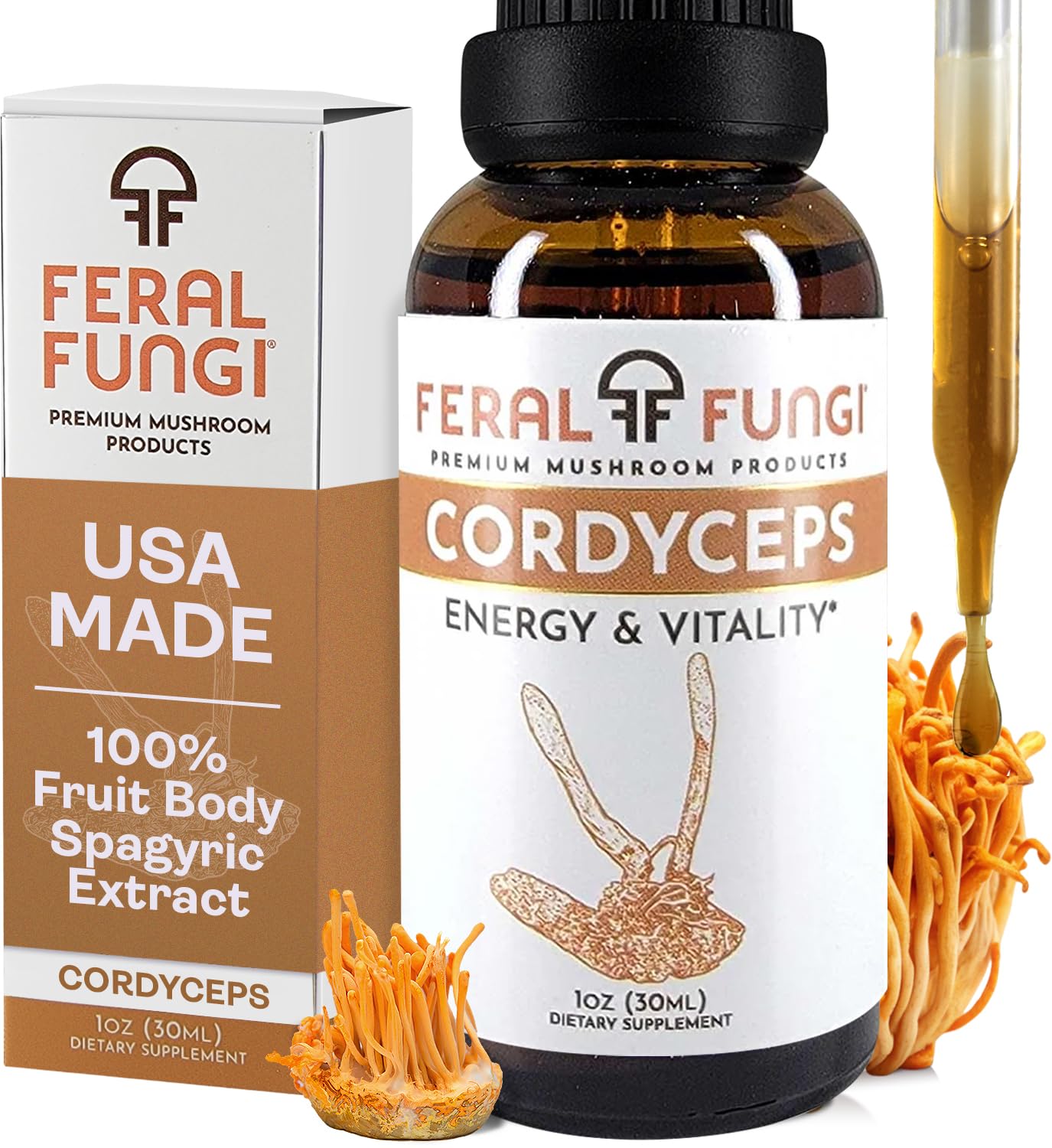 Feral Fungi Cordyceps Tincture – 100% Pure Mushroom Extract (USA Grown) 1 oz