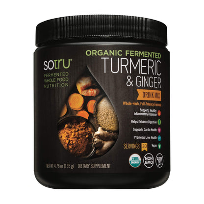 PlantFusion Turmeric & Ginger Drink Mix – Fermented Whole Food Nutrition, 4.76 oz, 30 Servings, USDA Organic