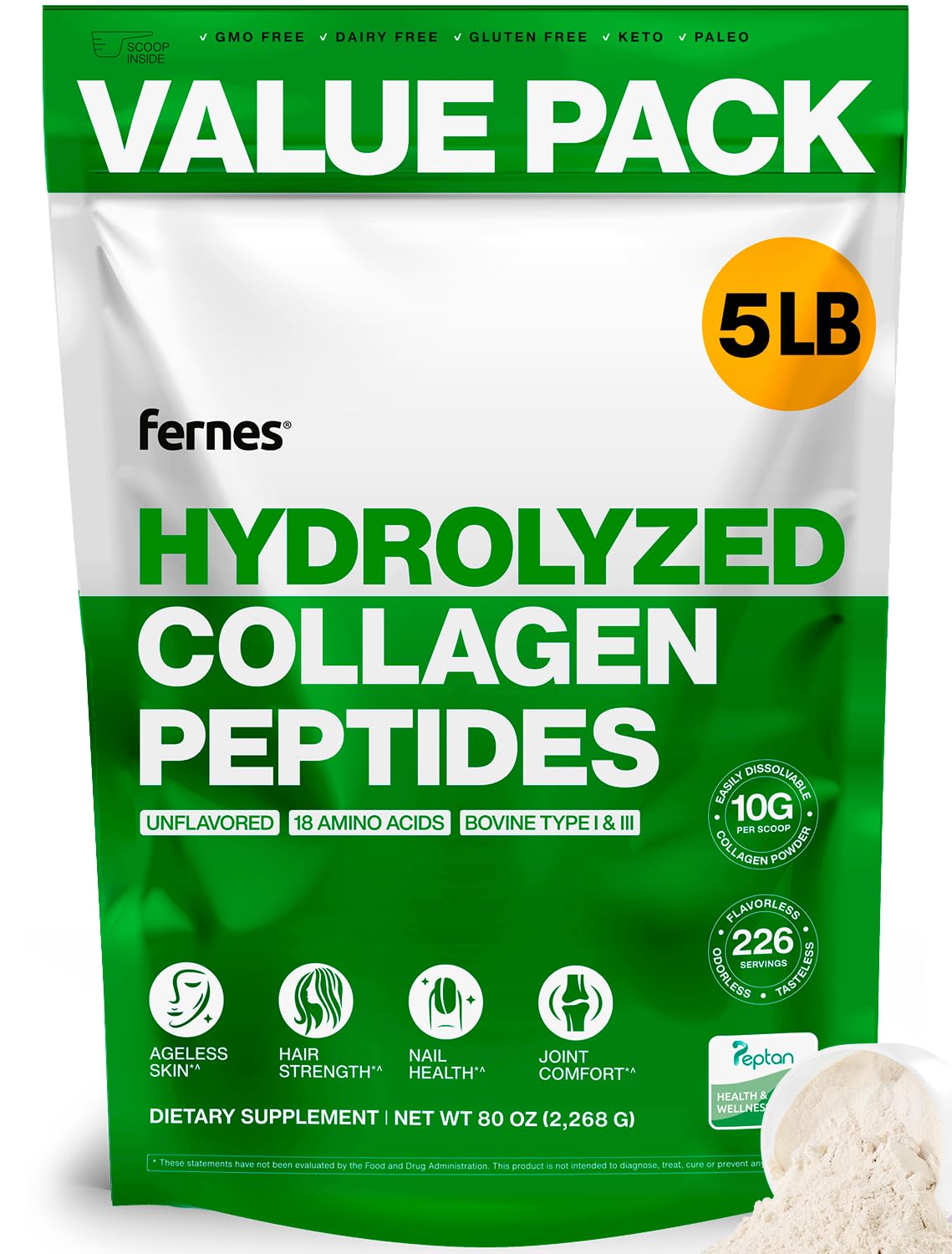 Fernes Collagen Powder 5LB – Type I & III, Flavorless & Odorless