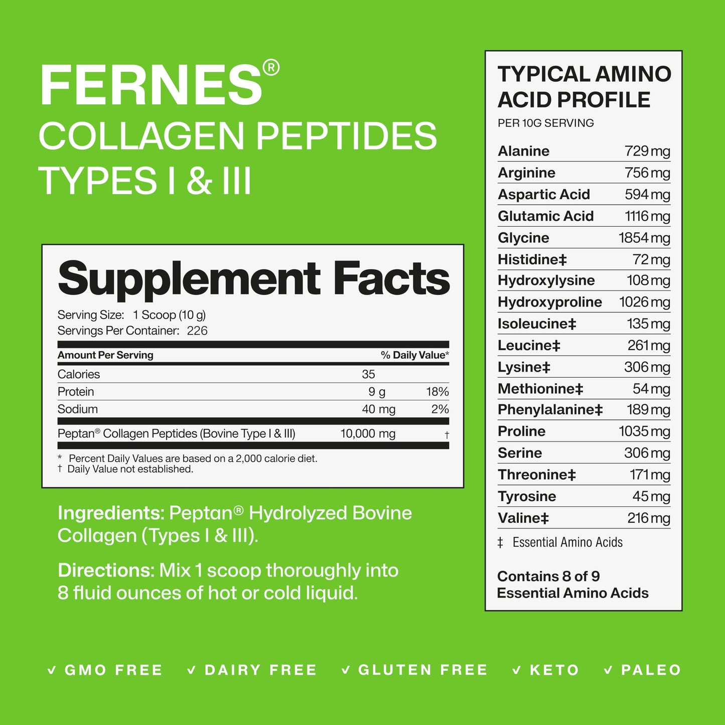 Fernes Collagen Powder 5LB – Type I & III, Flavorless & Odorless