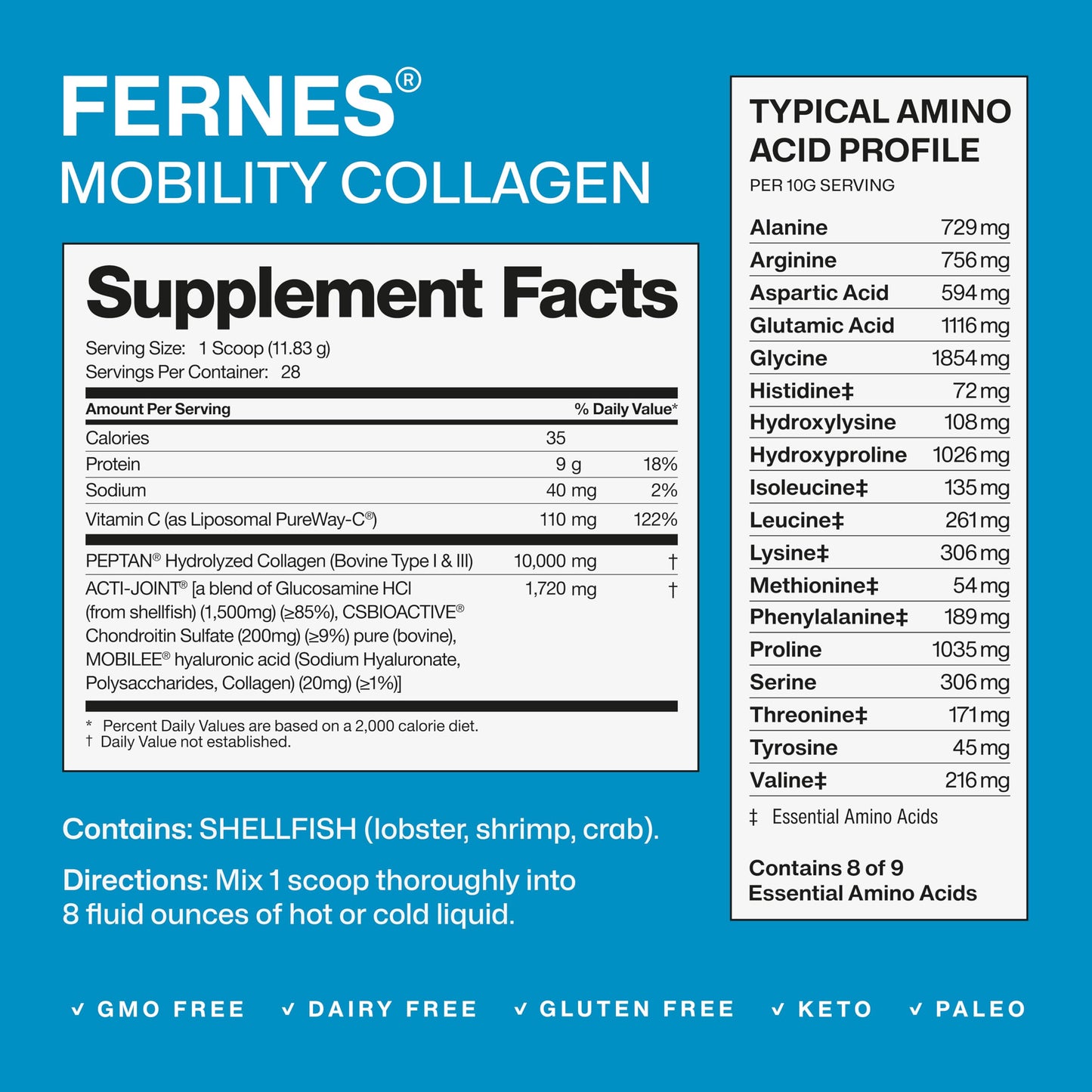 Fernes Mobility Collagen Peptides Powder – Glucosamine, Chondroitin, Hyaluronic Acid & Liposomal Vitamin C