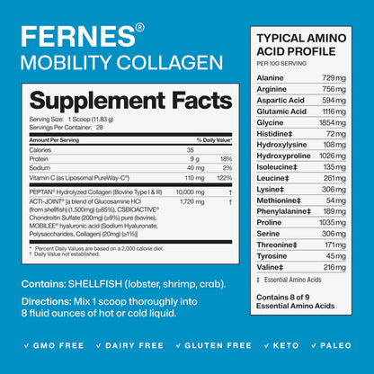 Fernes Mobility Collagen Peptides Powder – Glucosamine, Chondroitin, Hyaluronic Acid & Liposomal Vitamin C
