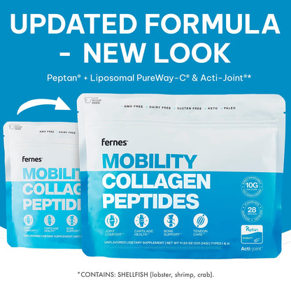 Fernes Mobility Collagen Peptides Powder – Acti-Joint with Glucosamine, Chondroitin & Hyaluronic Acid + Liposomal Vitamin C | Grass-Fed Type I & III | 56 Servings