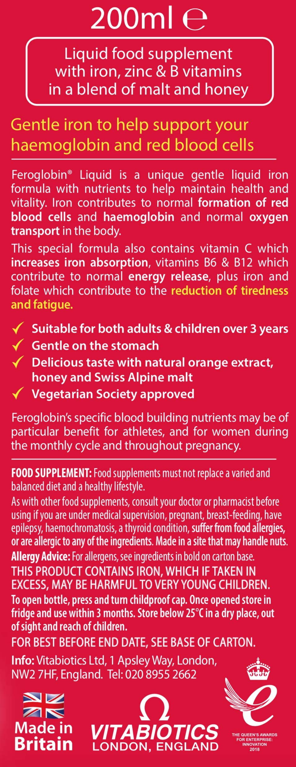 Feroglobin Gentle Iron & Nutrient Liquid | Reduce Tiredness and Fatigue | Natural Iron Source
