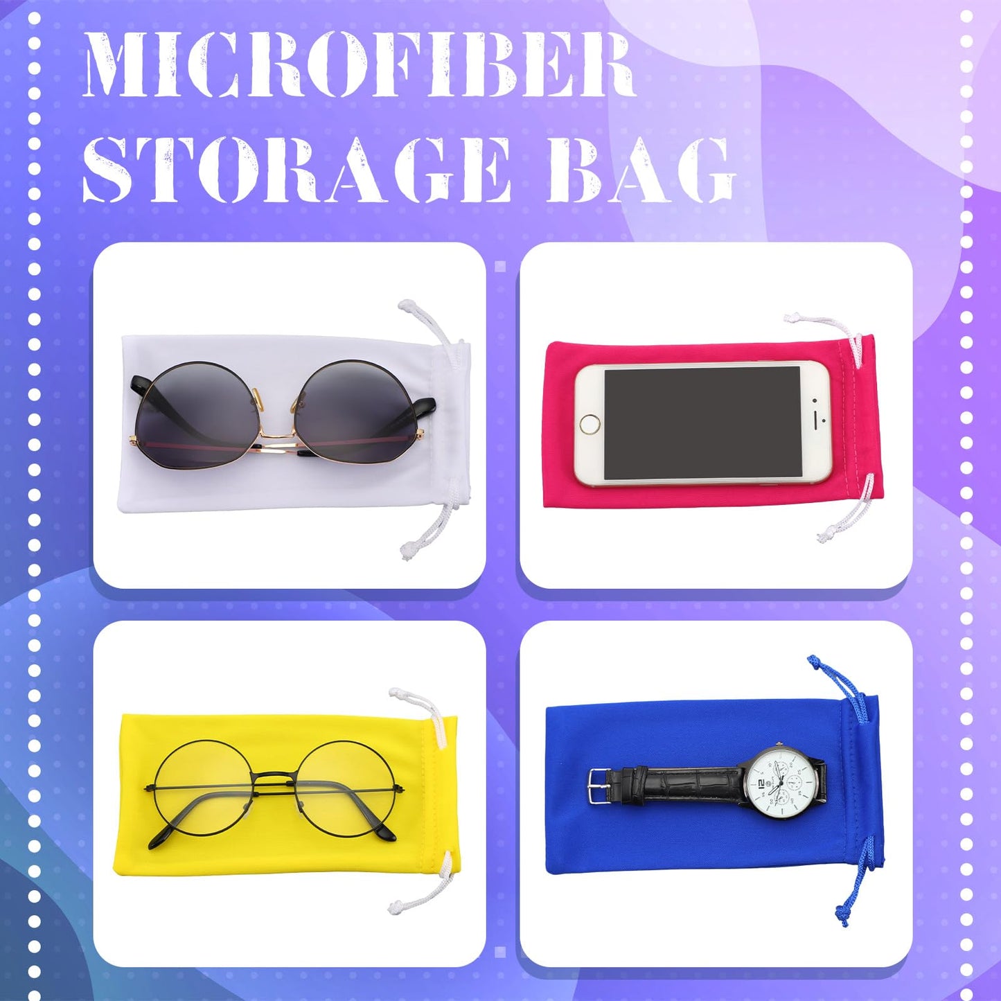 Ferraycle 100 Pcs Microfiber Pouch Cases with Cleaning Cloths – 6 Colors