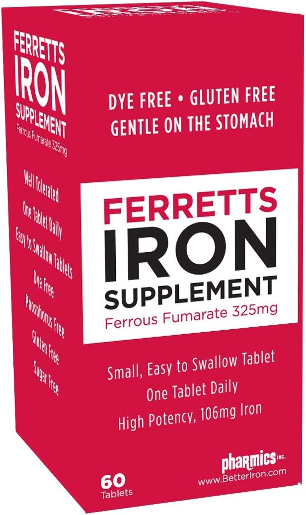 Ferretts Iron Supplement Tablets – 325 mg Iron, 3-Pack (Gluten Free)