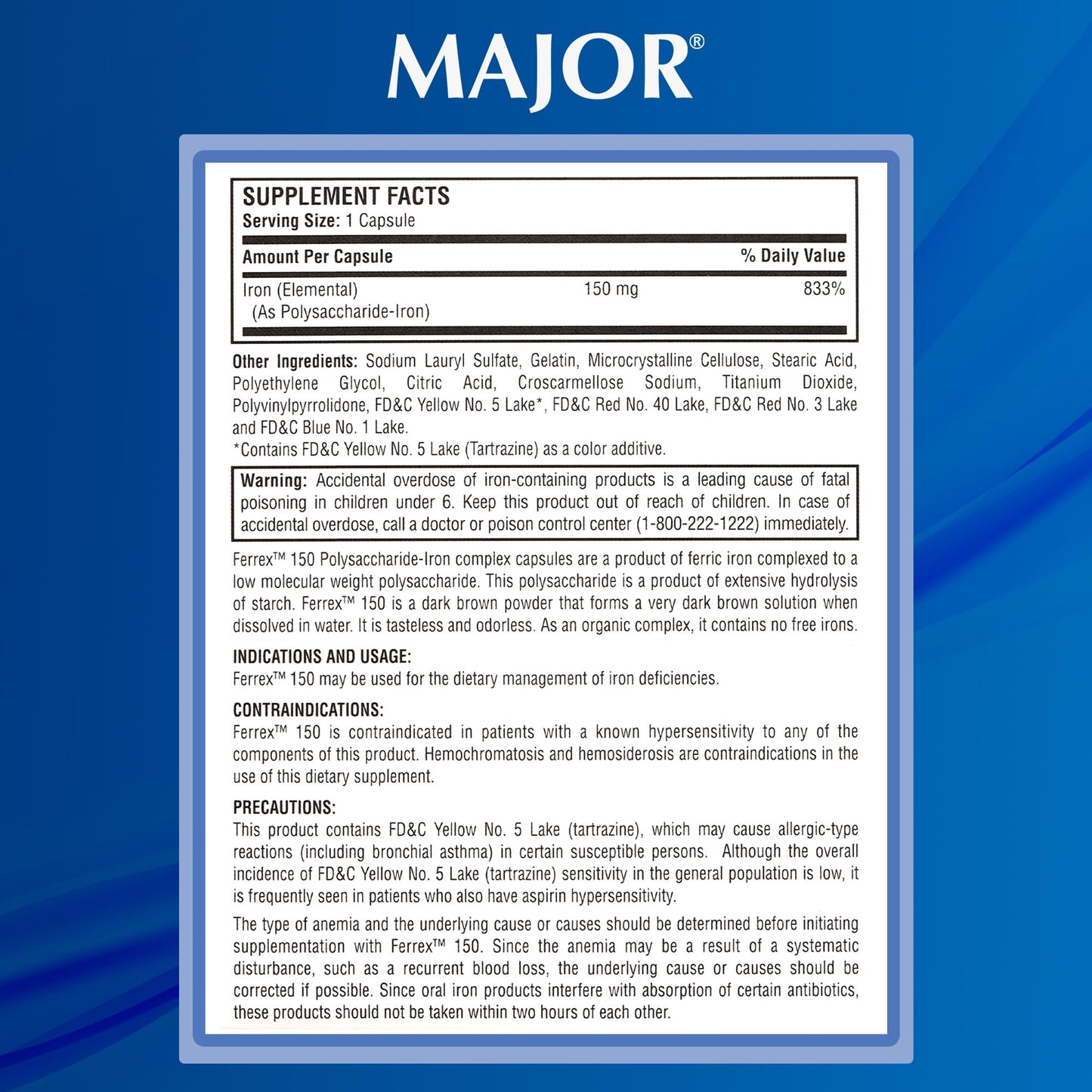 MAJOR Ferrex-150 Polysaccharide-Iron Capsules – 150mg Iron, 100 Capsules