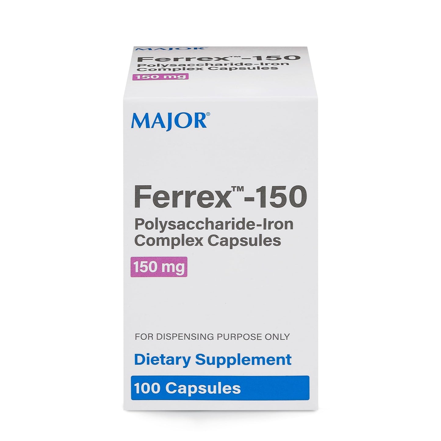 MAJOR Ferrex-150 Polysaccharide-Iron Capsules – 150mg Iron, 100 Capsules