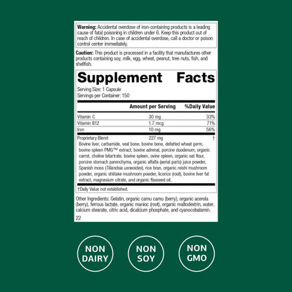 Standard Process Ferrofood - Blood Health Supplement with Iron, B12 & Vitamin C - 150 Capsules (40 Servings)
