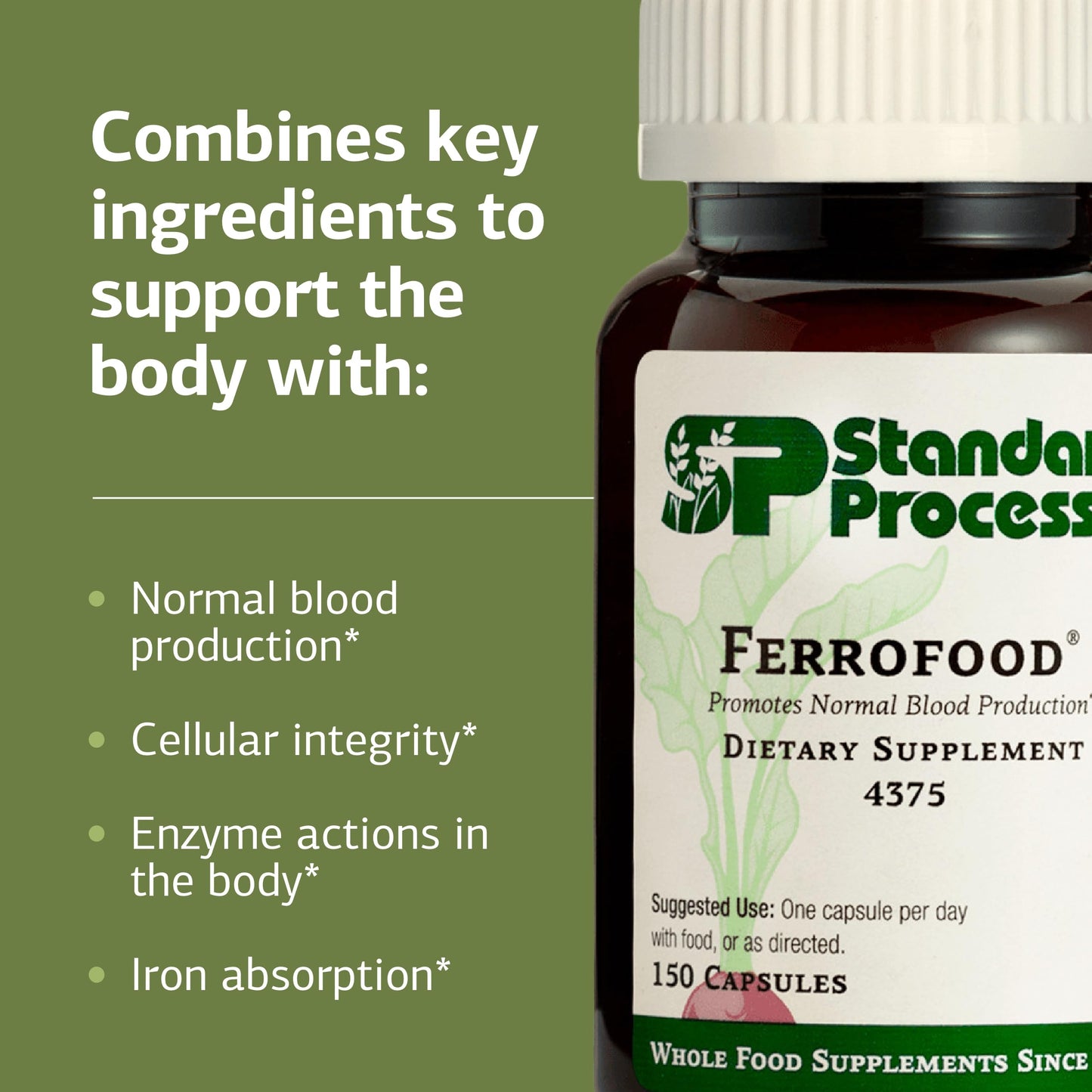 Standard Process Ferrofood - Blood Health Supplement with Iron, B12 & Vitamin C - 150 Capsules (40 Servings)