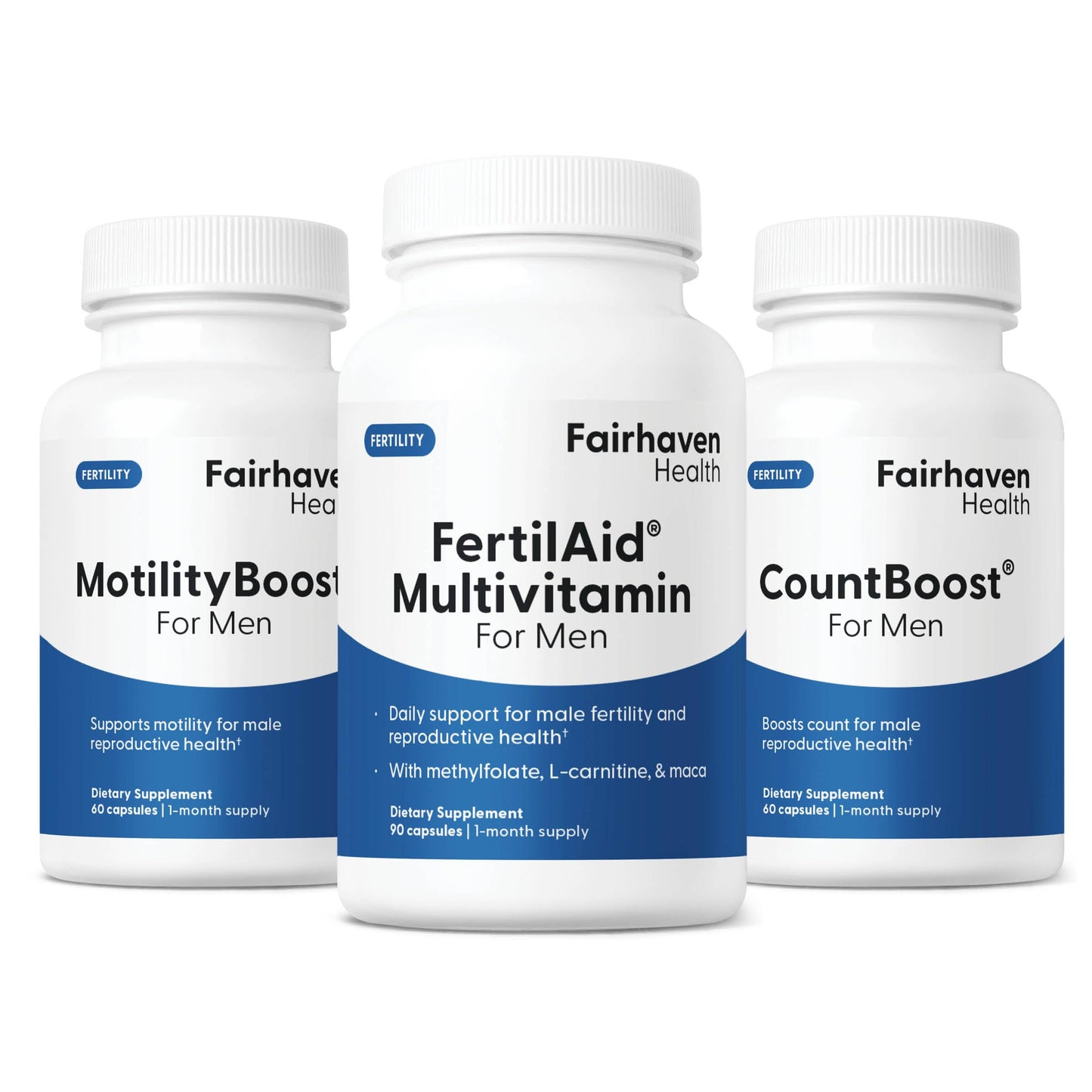 Fairhaven Health FertilAid for Men, MotilityBoost, and CountBoost Combo | Men’s Fertility Supplements