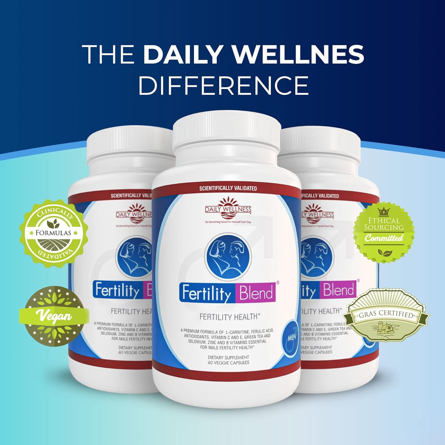 Fertility Blend Daily Wellness for Men — Natural Male Fertility Supplements, 60 Capsules (3 Pack)