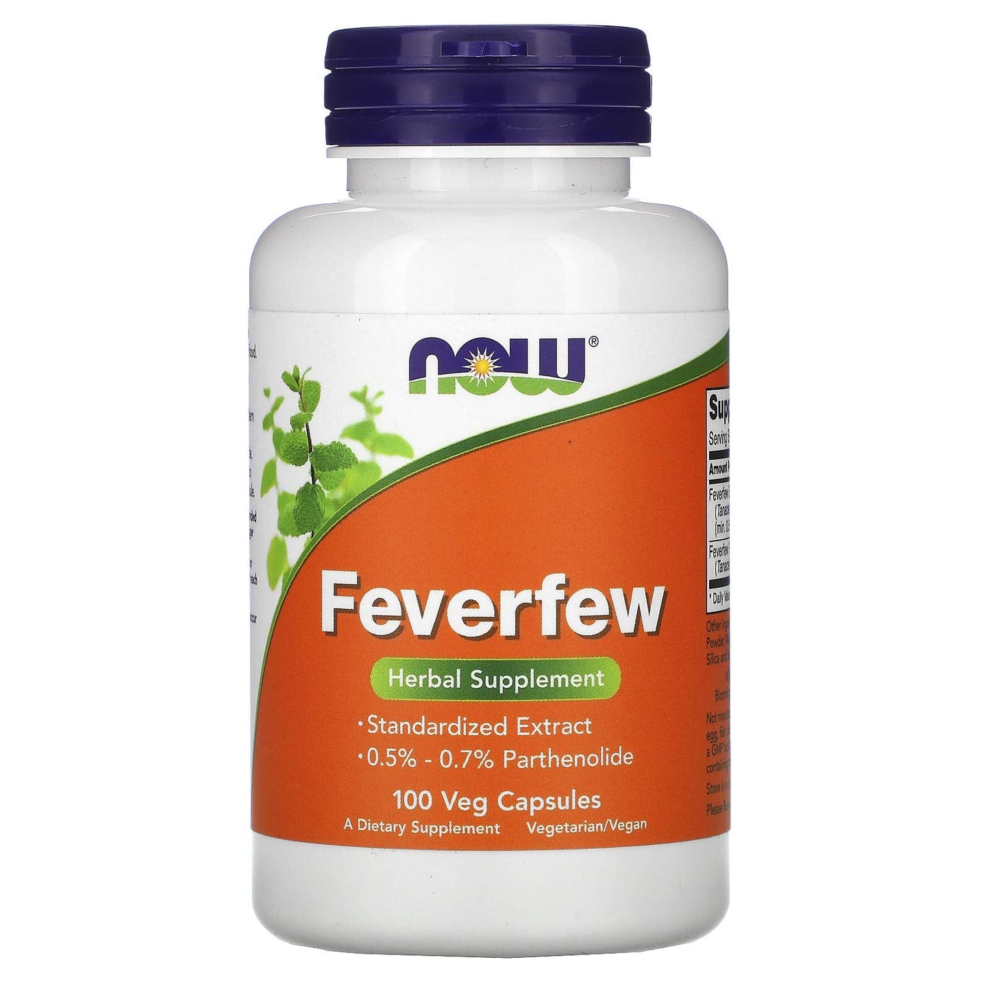 NOW Foods Feverfew Veg Capsules - 100 ct | Standardized 0.5-0.7% Parthenolide