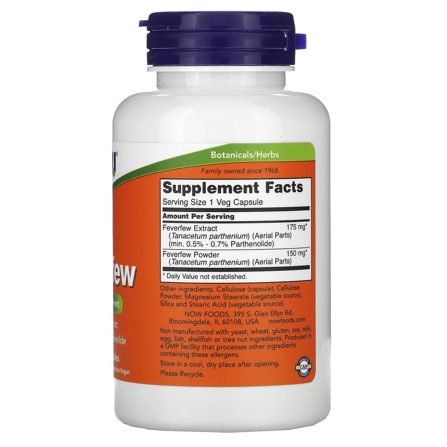 NOW Foods Feverfew Veg Capsules - 100 ct | Standardized 0.5-0.7% Parthenolide
