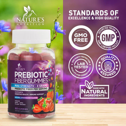 Fiber Gummies for Adults – 4g Daily Fiber, Prebiotic Digestive Health (Plant-Based, Non-GMO) – 60 Gummies