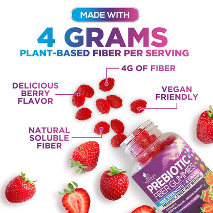 Fiber Gummies for Adults – 4g Daily Fiber, Prebiotic Digestive Health (Plant-Based, Non-GMO) – 60 Gummies