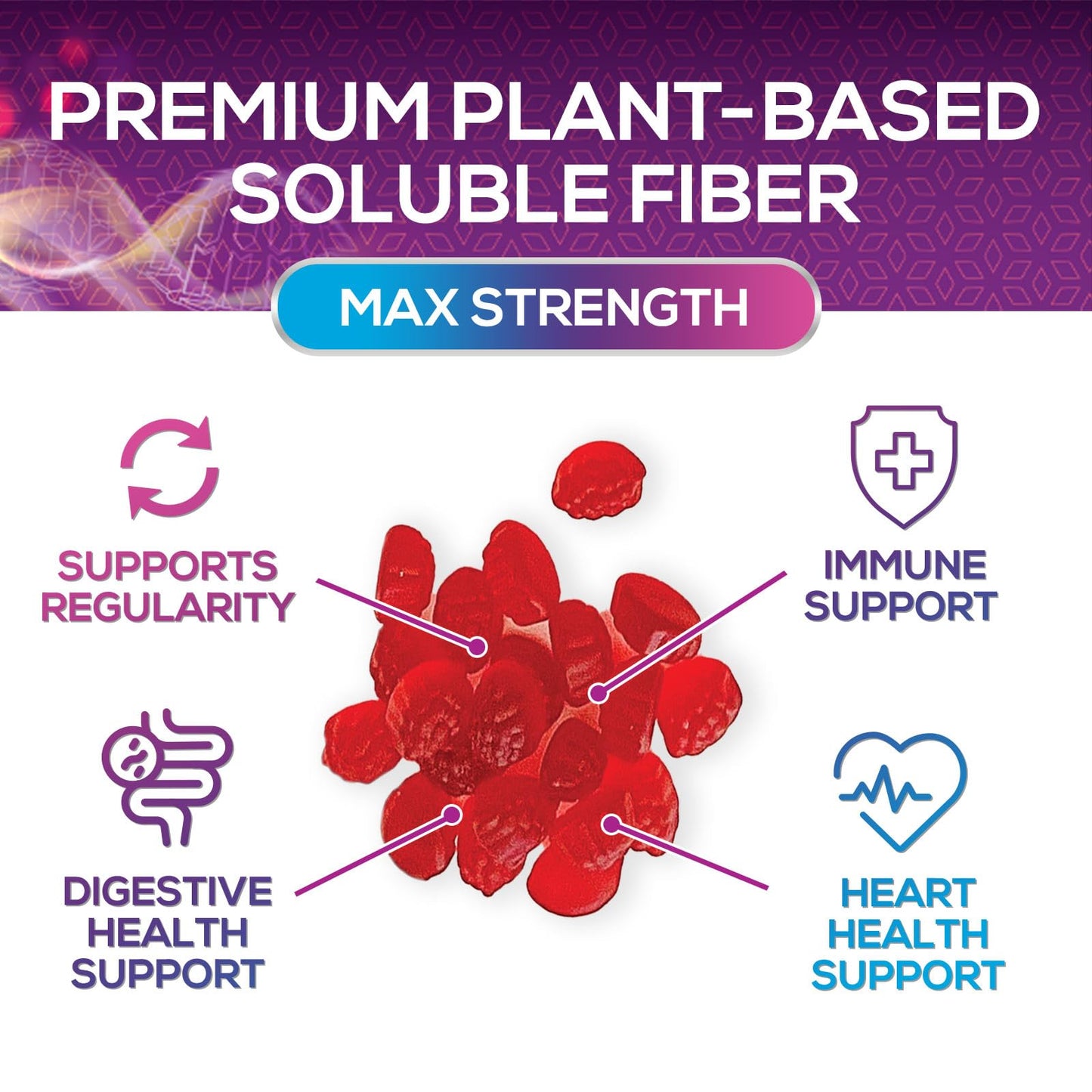 Fiber Gummies for Adults – 4g Daily Fiber, Prebiotic Digestive Health (Plant-Based, Non-GMO) – 60 Gummies