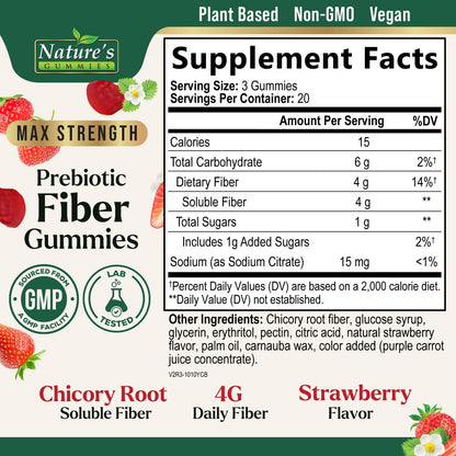 Fiber Gummies for Adults – 4g Daily Soluble Fiber, Plant-Based Prebiotic Gummy (60 Gummies)