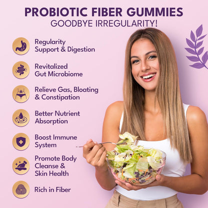 Fiber Gummies for Adults - Sugar Free, 7g All-in-1, 60B CFU Probiotic, 90 Ct