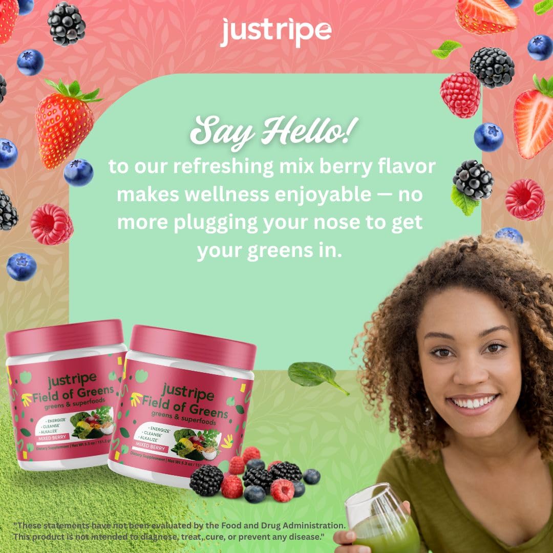Field of Greens Superfood Powder - Organic Spirulina, Beet Root, Probiotic, Mixed Berry