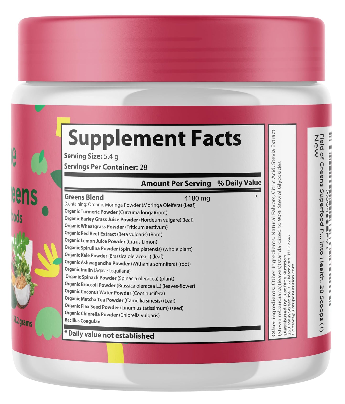 Field of Greens Superfood Powder - Organic Spirulina, Beet Root, Probiotic, Mixed Berry