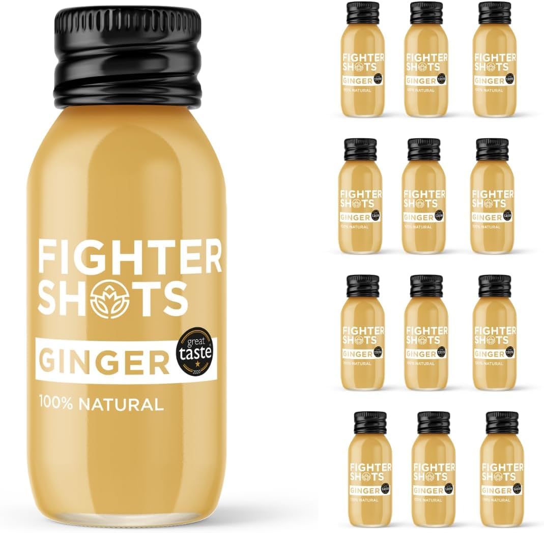 Fighter Shots Ginger (12x60ml) – Award-Winning Ginger Shots for Immune Support & Energy