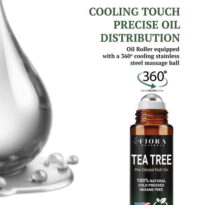 Fiora Naturals Tea Tree Oil Roll-On – 100% Natural Essential Oil for Skin, Acne & Aromatherapy
