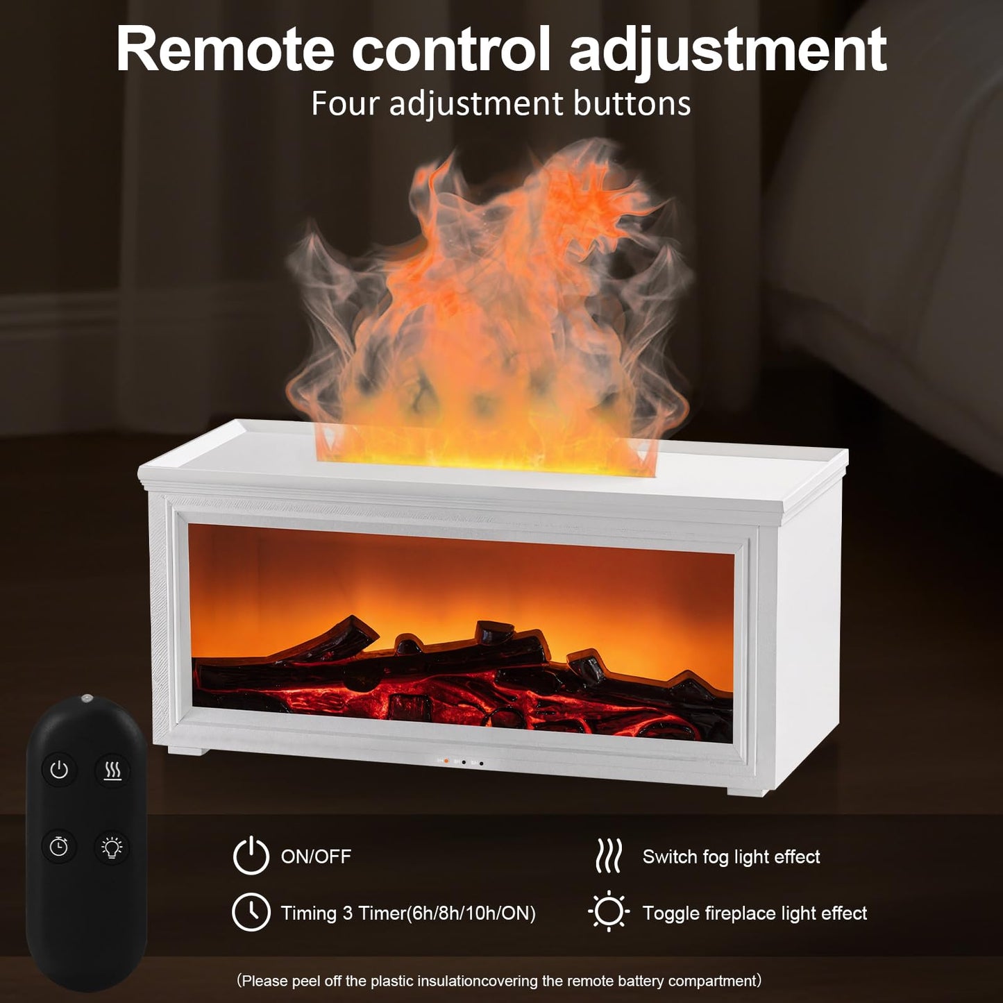 Fireplace Essential Oil Diffuser Humidifier – Ultrasonic Aroma with 7-Color Flame, Remote & Auto-Off (White)